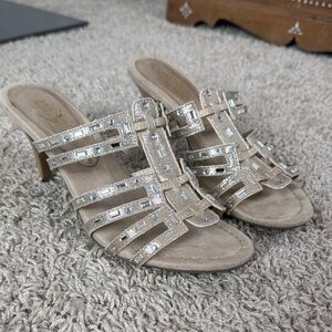 Ann Marino Champagne Gold Rhinestone Heels